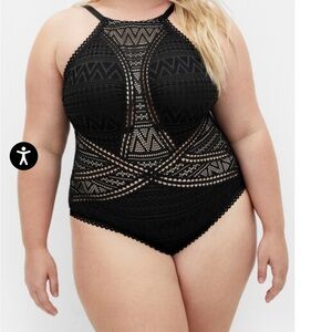 City Chic Black Lace One Piece Swimsuit